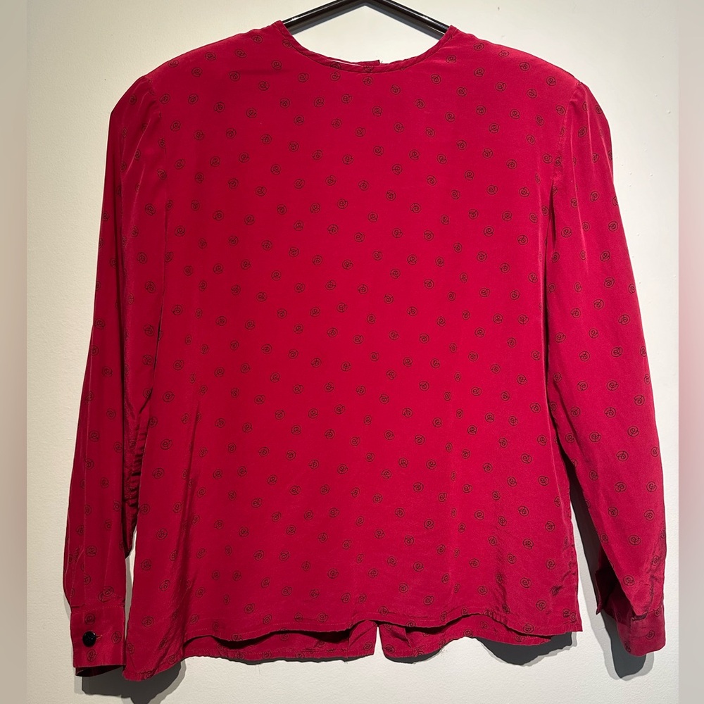 Vintage Christian Dior 100% Silk Red Rose Blouse
